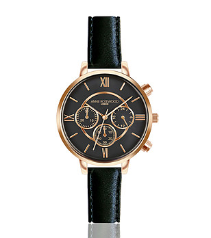 Дамски часовник хронограф в розовозлатисто с черна каишка Ivy снимка