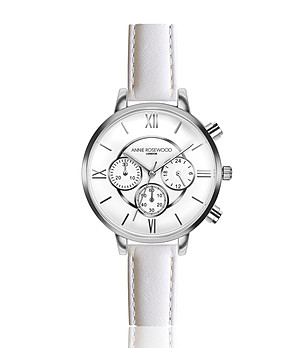 Дамски часовник хронограф в сребристо с бяла кожена каишка Ivy снимка