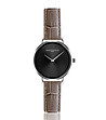 Дамски часовник в сребристо и черно с каишка в цвят мока Lenitta-0 снимка