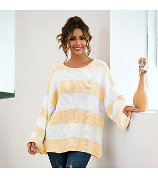 Дамски пуловер жълто и бяло Modelia снимка