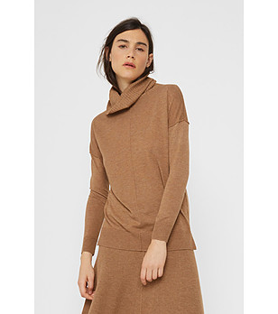 Дамски пуловер в кафяв нюанс с естествени влакна Issy снимка