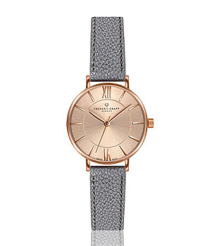 Дамски розовозлатист часовник със сива каишка Abena снимка