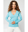 Памучен дамски пуловер в цвят тюркоаз Karen-0 снимка