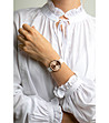 Дамски розовозлатист часовник с бяла каишка Abena-1 снимка