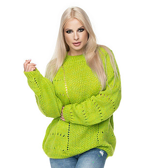 Ефектен дамски пуловер в зелен нюанс Modelia снимка