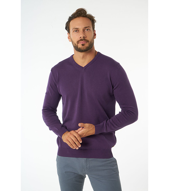 Лилав памучен мъжки пуловер Zolia снимка