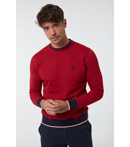 Мъжки памучен пуловер в червено и тъмносиньо Bruno снимка