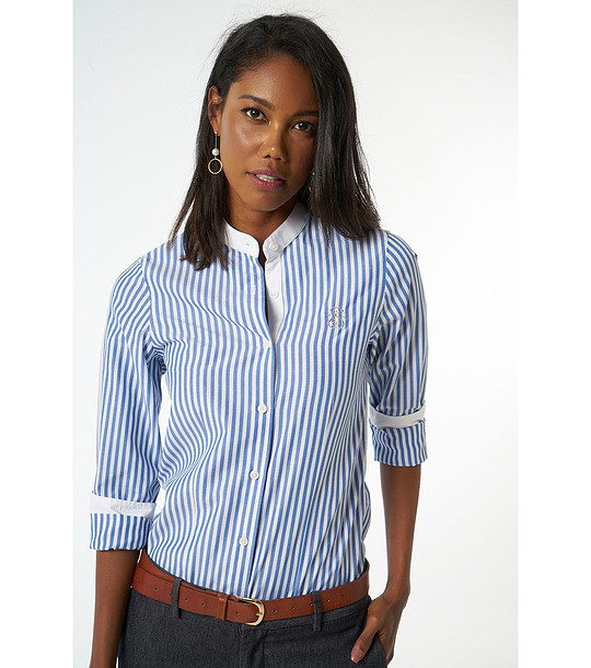 Памучна дамска раирана риза в синьо и бяло Adoracion снимка