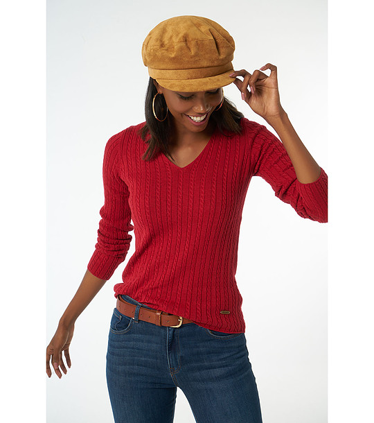 Червен дамски пуловер с памук Nicola снимка