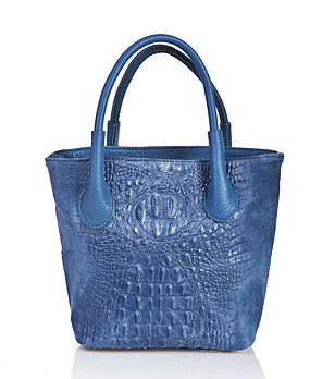 Дамска велурена чанта с ефектен релеф в синьо Fanny снимка