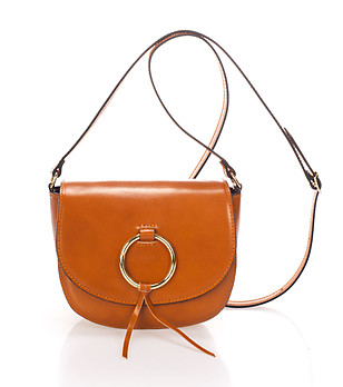 Дамска кожена чанта в цвят коняк Sania снимка