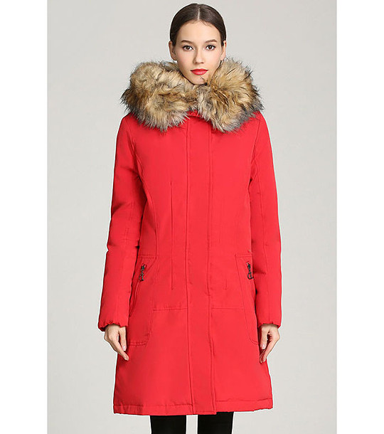 Дълго дамско зимно яке в червено Elvia снимка