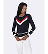 Дамски тъмносин памучен пуловер с кантове в бяло и червено Ina-3 снимка