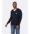 Тъмносин мъжки памучен пуловер Sandro с фини ленти -0 снимка