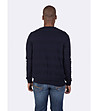 Тъмносин мъжки памучен пуловер Sandro с фини ленти-1 снимка