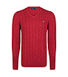 Плетен мъжки памучен пуловер в червен нюанс Andrew -0 снимка