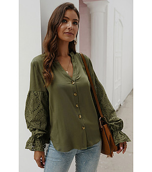 Зелена дамска риза с памук Sarina снимка