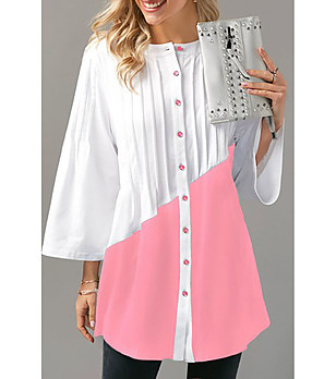Дамска риза в бяло и розово Zina снимка