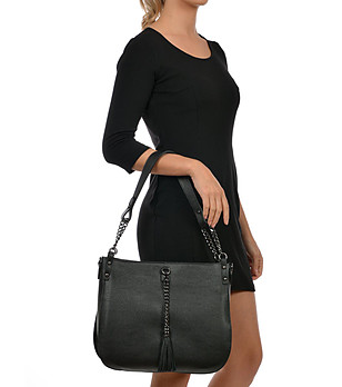 Елегантна черна дамска чанта от естествена кожа Ambala снимка