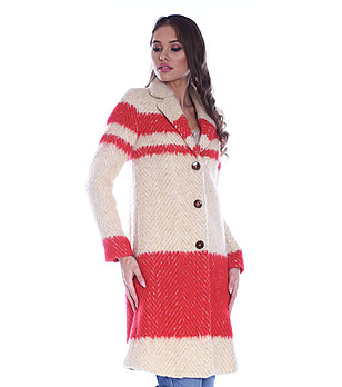Дамско палто в цвят крем и червено Maya снимка