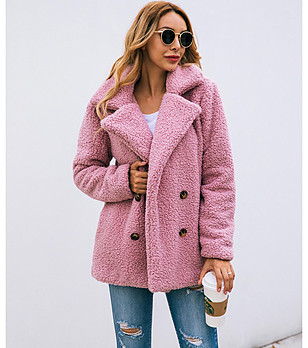 Розово дамско палто от еко каракул Silena снимка