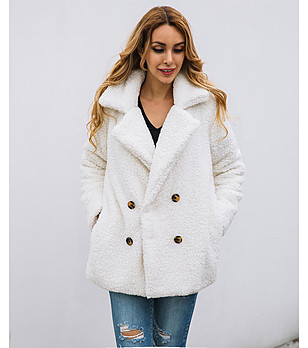 Бяло дамско палто от еко каракул Silena снимка