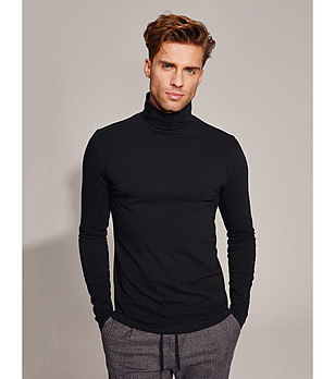 Черна памучна мъжка поло блуза Premium Turtleneck снимка