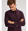 Карирана памучна мъжка риза в бордо и тъмносиньо Mickes-3 снимка
