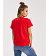 Червена дамска памучна тениска с пайети Jingle Bells-1 снимка