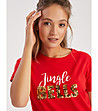 Червена дамска памучна тениска с пайети Jingle Bells-2 снимка