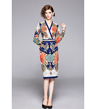 Многоцветна ефектна рокля с имитация на блуза и пола Paris снимка