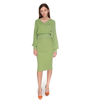 Памучен комплект от пола и блуза в светлозелено Noelia снимка