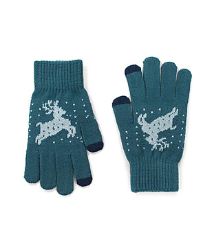 Синьо-зелени unisex ръкавици с еленче Ilano снимка
