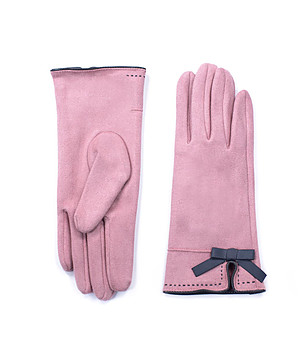 Розови дамски ръкавици със сива панделка Rikara снимка
