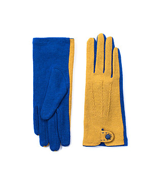 Дамски вълнени ръкавици в жълто и кралскосиньо Kara снимка