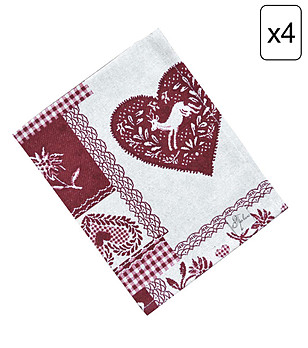 Комплект от 4 бр. памучни текстилни салфетки със сърца Charm 35х45 см снимка