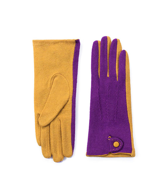 Дамски вълнени ръкавици в цвят горчица и лилаво Kara снимка