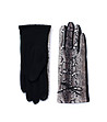 Дамски черни ръкавици със змийски принт в бежово Lona-0 снимка