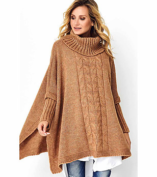 Дамски дълъг пуловер в цвят камел Klea снимка