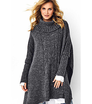 Дамски дълъг пуловер в тъмносив меланж Klea снимка