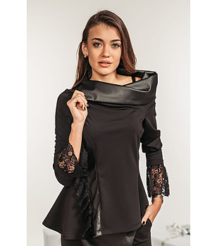 Черна дамска блуза с дантела снимка