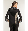 Черна дамска блуза с бежова дантела-1 снимка