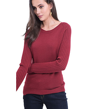 Дамски пуловер с кашмир Marika в цвят бордо снимка