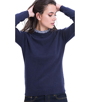 Дамски тъмносин пуловер с естествени влакна Brina снимка