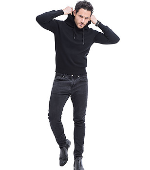 Черен мъжки пуловер с качулка Gino снимка