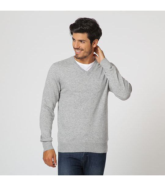 Светлосив мъжки пуловер с кашмир и коприна Adrian снимка