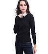Черен дамски пуловер с бяла яка Lenora-0 снимка