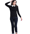 Черен дамски пуловер с бяла яка Lenora-2 снимка
