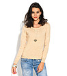 Дамски пуловер Furia в меланж на цвят камел-1 снимка