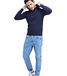 Тъмносин мъжки пуловер с качулка Gino-0 снимка